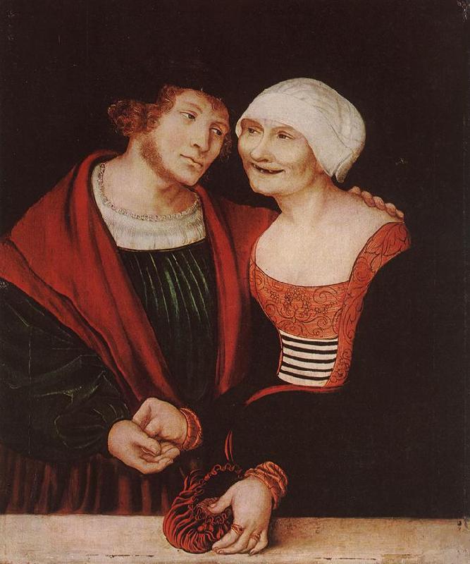 CRANACH, Lucas the Elder Amorous Old Woman and Young Man gjkh oil painting picture